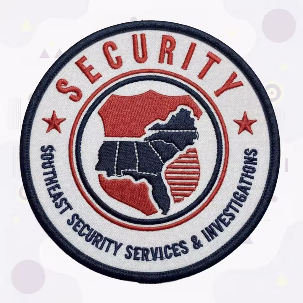 Navy and Red Round Security Embroidered Patch with Regional Map